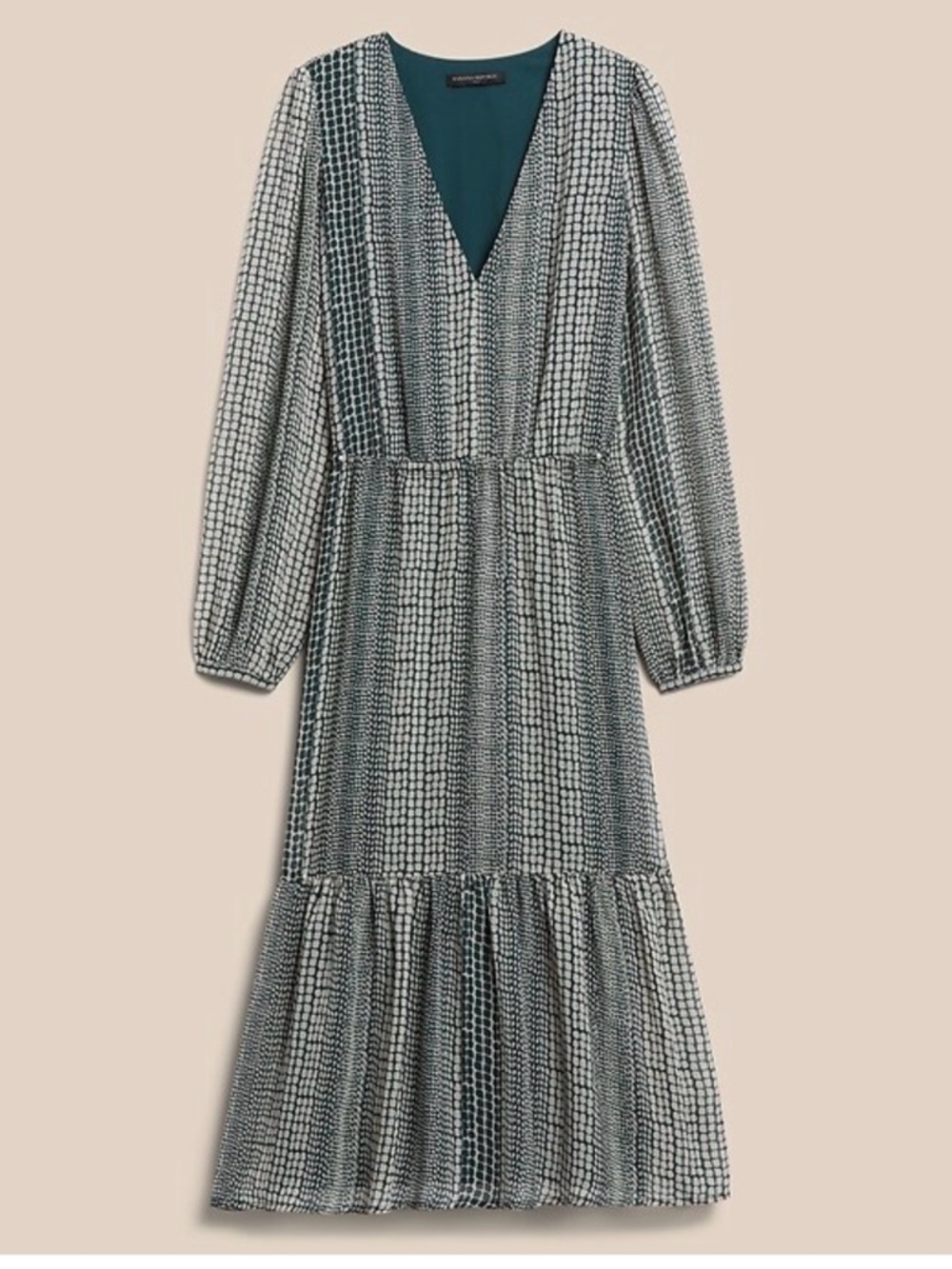 Banana republic factory green ocean emerald long sheer sleeve midi dress - XXS